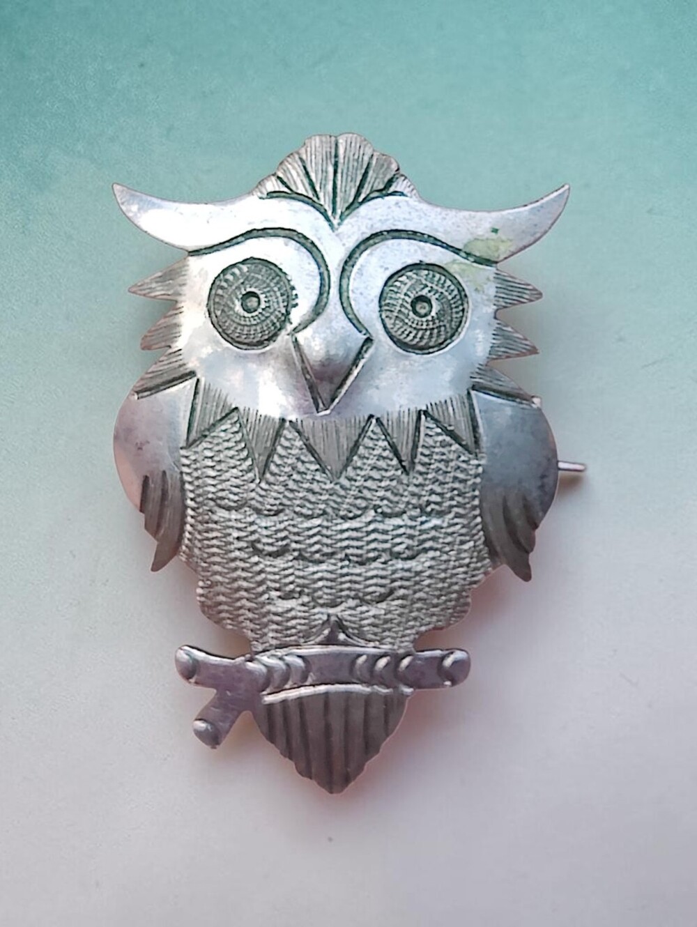 🦉 Vintage Alpaca Mexico Owl Pin